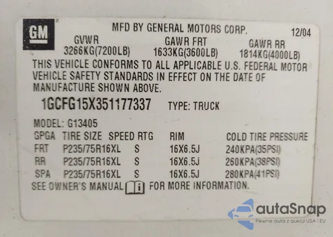 2005 Chevrolet Express from USA, damaged, VIN 1GCFG15X351177337